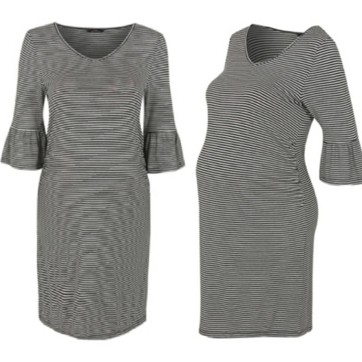 Black Striped Maternity Flare Sleeve Dress