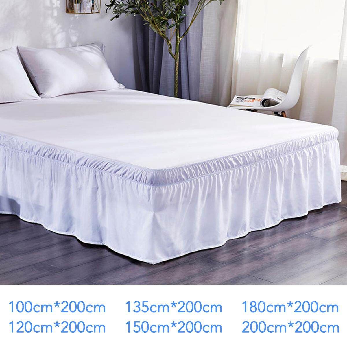 Elastic Band Wrap Around Bed Skirt Dust Ruffle Bedskirt Twin / Full / Queen / King Size Bedding Skirt White