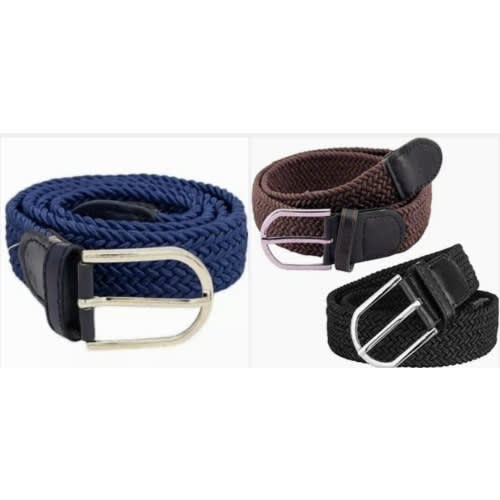 Set Of 3 Unisex Elastic Braided Belts - Medium - Large Waist Size