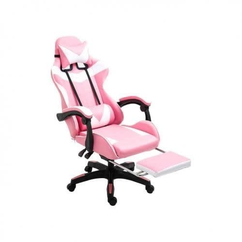 Computer Racing Gaming Ergonomic Chair + Footrest - Pink