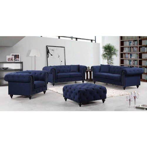 6 Seater Blue Velvet Chesterfield