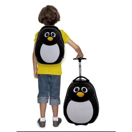 Kid's Penguin Travel Trolley Luggage Suitcase & Backpack - 2 Piece Set - 13" 16"