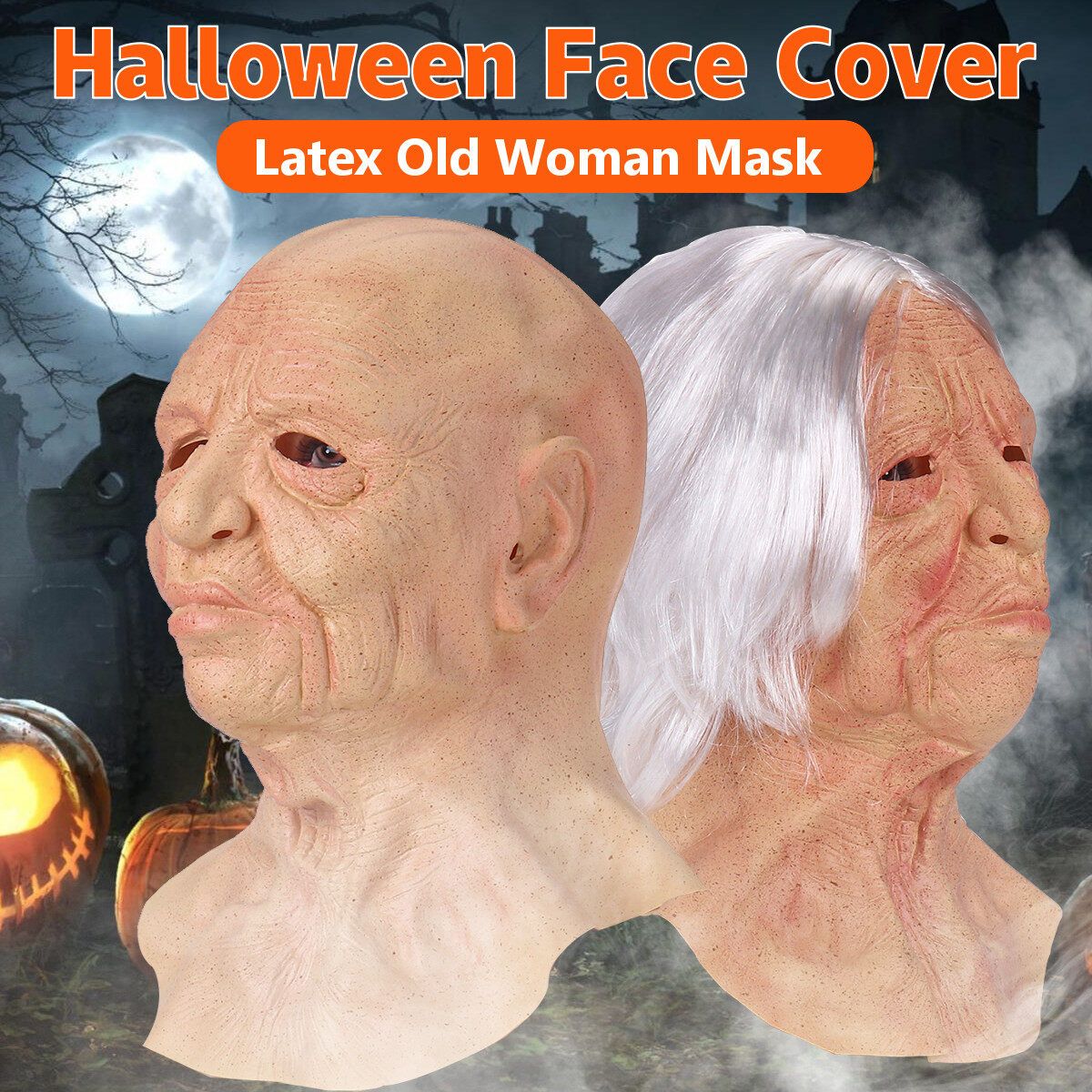 Halloween Old Woman Face Cover Latex Party Cosplay Costume Props Masquerade Without Hair