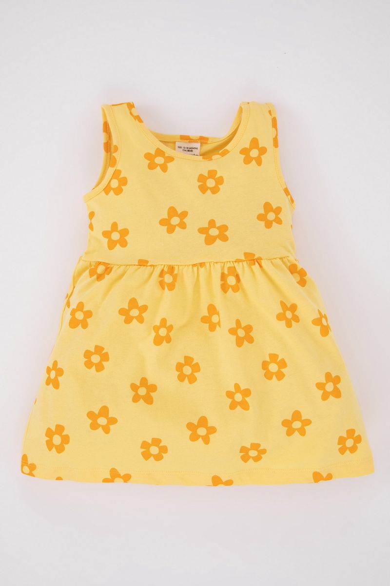 BabyGirl Casual Regular Fit Sleeveless Bike Neck Knitted Dress - Yellow