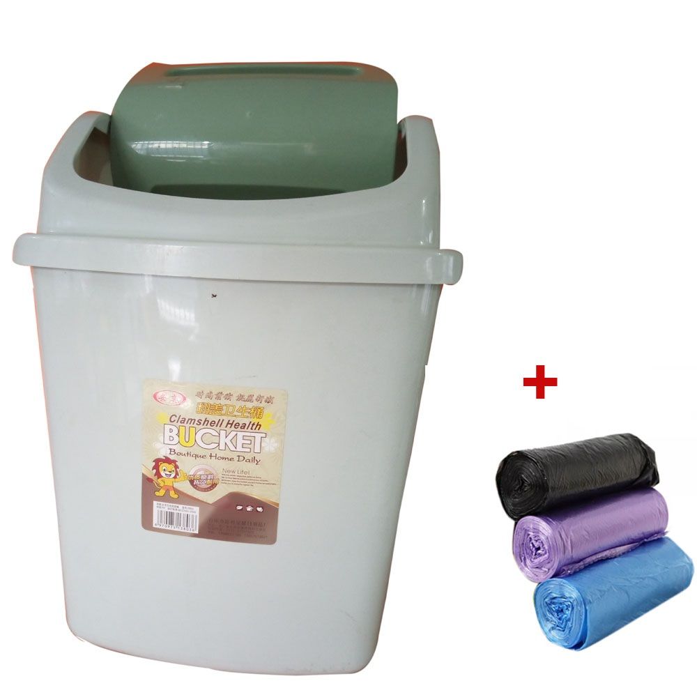 360 Swing Plastic Waste Bin + 3Rolls (90pcs) Garbage Bags