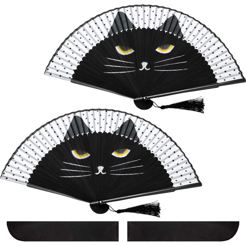 Folding Cat Decor Dancing Hand Fan Fan Home Store Fan Wedding Cartoon With Cat Folding 4 For Cat Fan Held Bag Party Pcs