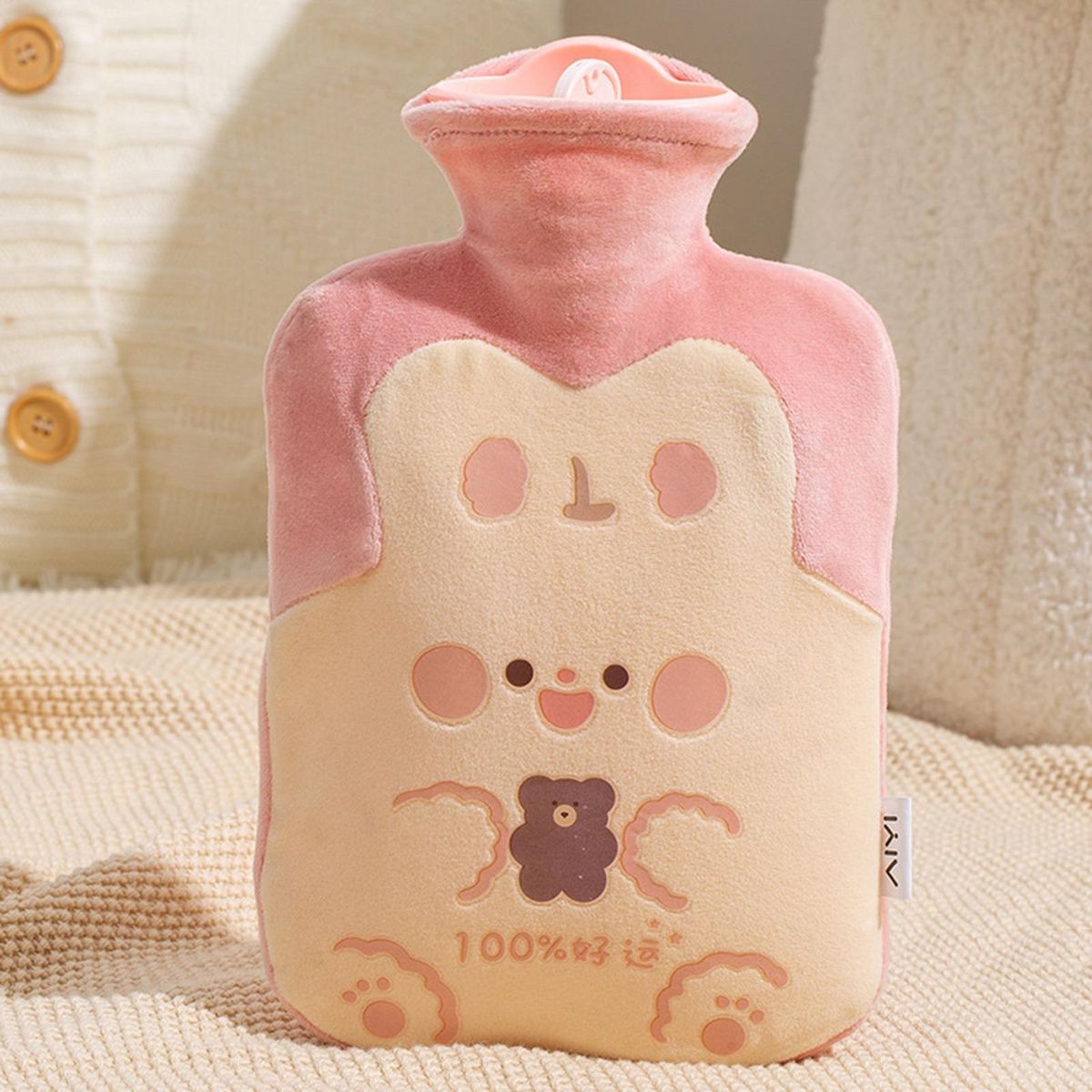 5001000ML Hot Water Bag Girls Plush Shoulder Hand Warmer Heat Pack Beige