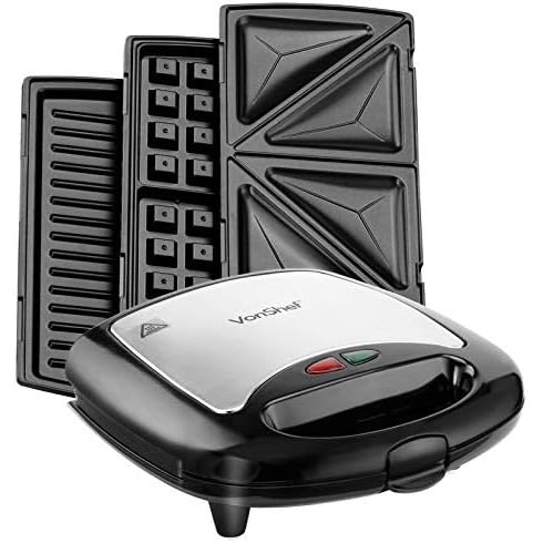 Vonshef 3-in-1 Sandwich Toaster, Waffle Maker & Grill