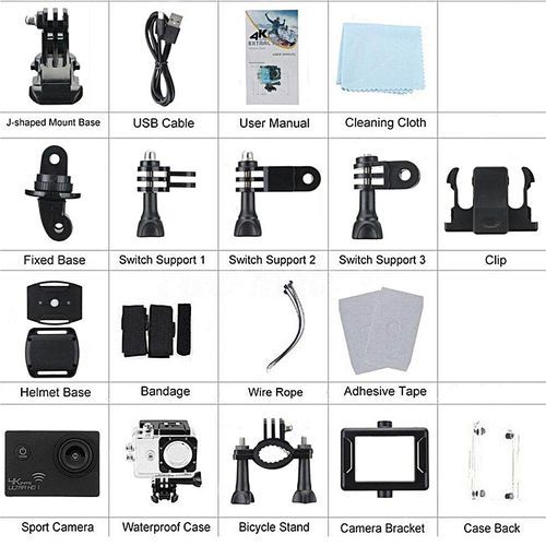 2.0 Inch Screen 170 Degree Wide Angle Action Camera 4K Wifi(Black)