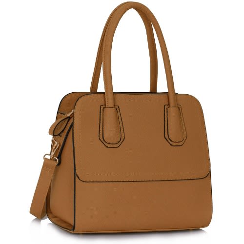 Womens  Shoulder Grab Handbag - Tan