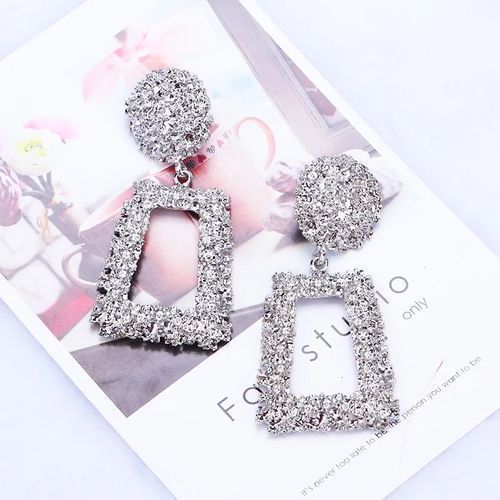 Zinc Alloy Trapezium Plated Earrings For Women, Silver