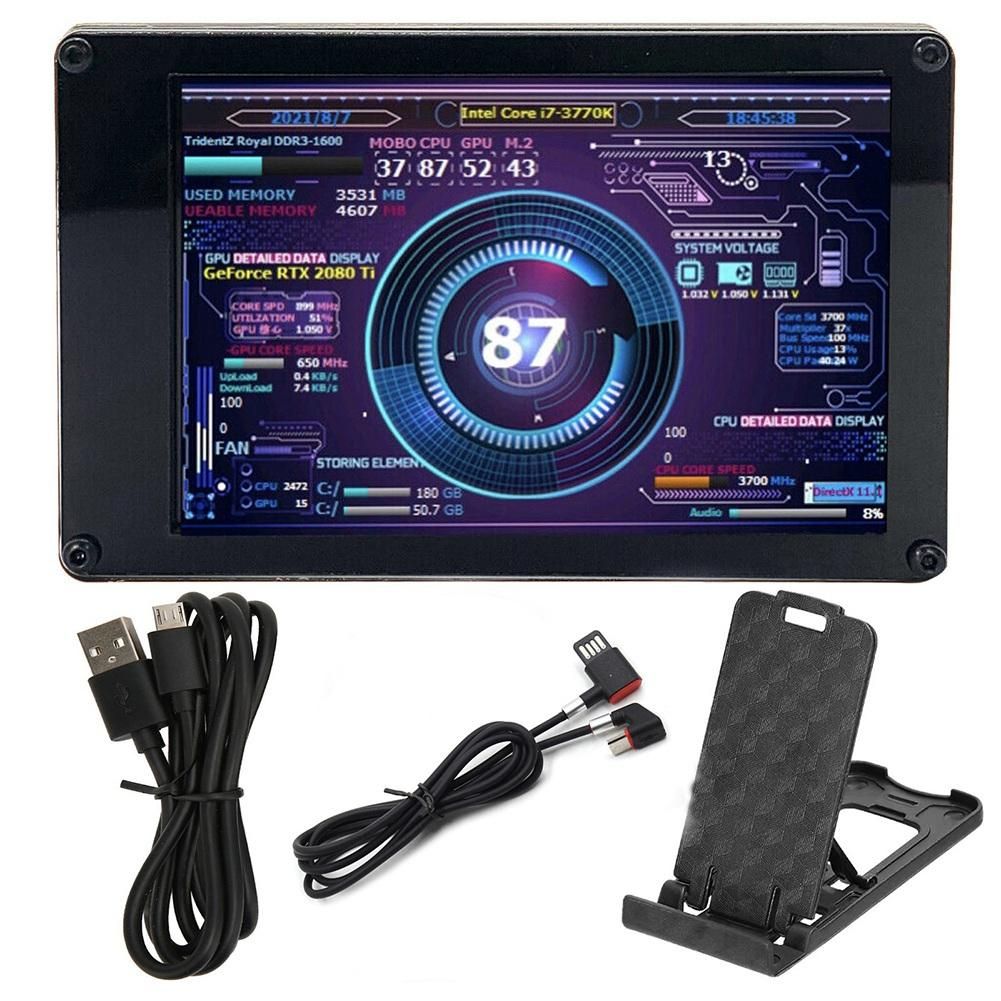 35 Inch AIDA64 Chassis DisplayElbow Data Cable Type-CBracket Kit IPS LCD 320X480 USB Computer Secondary Screen