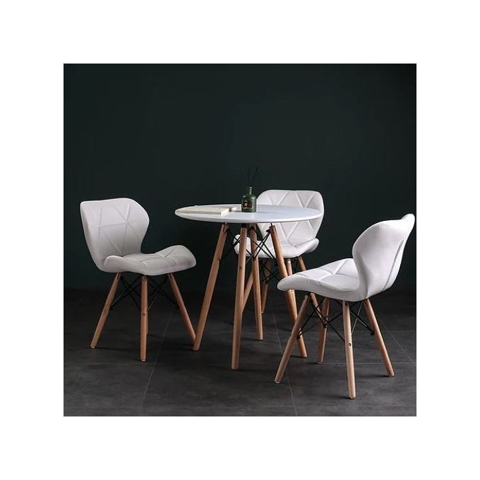 Round Beechwood Dining Table + 3 Sitting Leather Chairs