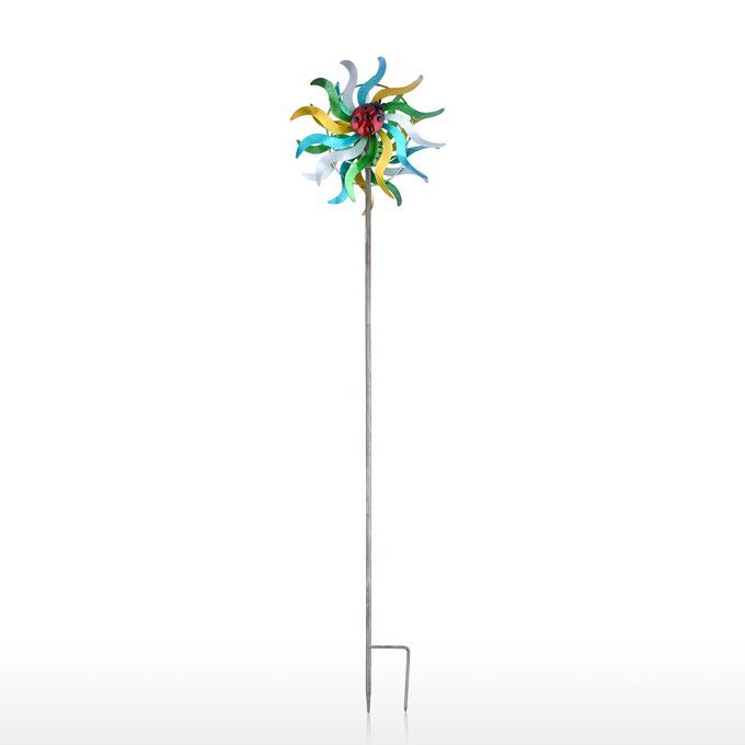 Iron Art Craft Outdoor 3D Sunflower Wind Spinner With-