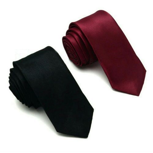 Two Pieces Smart Slim Tie For Men -  Black + Wine Color