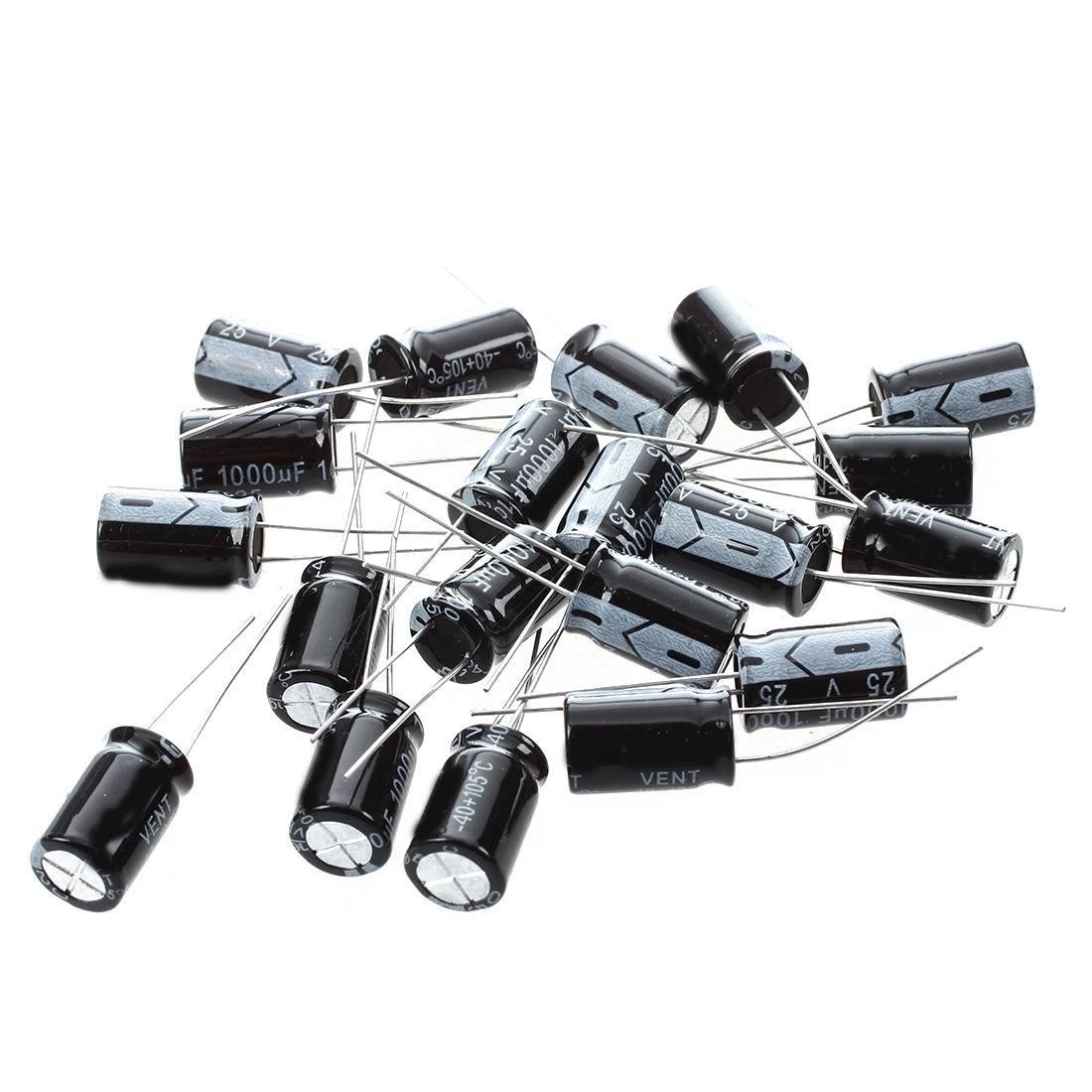 20 Pcs 1000uF 25V 105C Electrolytic Capacitors Black 10x17mm