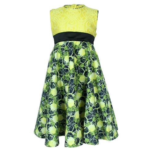 Girl's Lace Dress Infused with Ankara - Multicolour