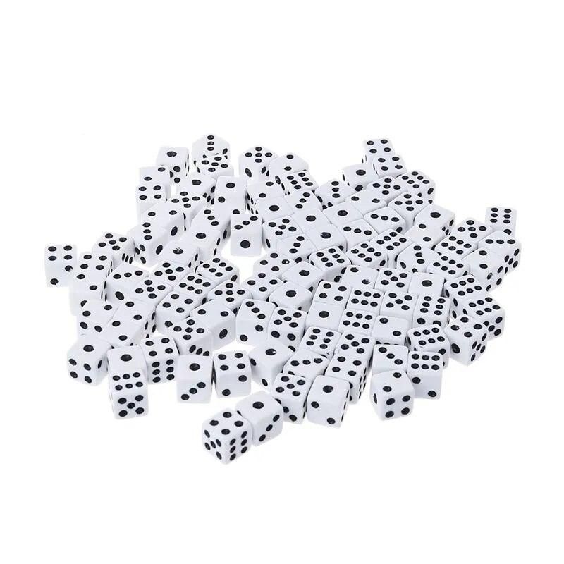 New 100 Pcs 8mm Plastic White Game Dice Six Sided Decider Birthday Parties Board Game