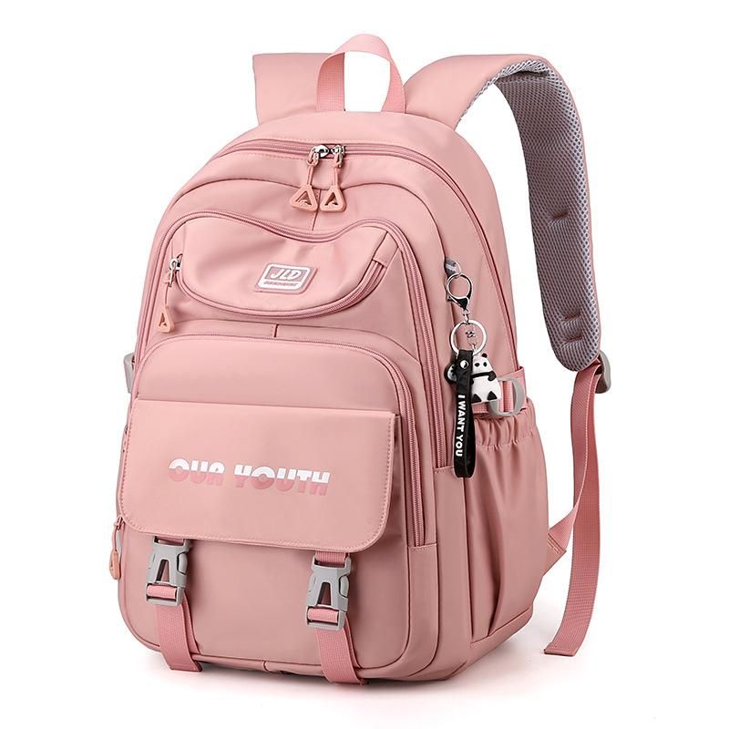 New school bag for middle school students, junior high school students, female college students, female college students, spine care, weight reduction, high-capacity Korean backpack wholesale, pink 46 * 32 * 20cm