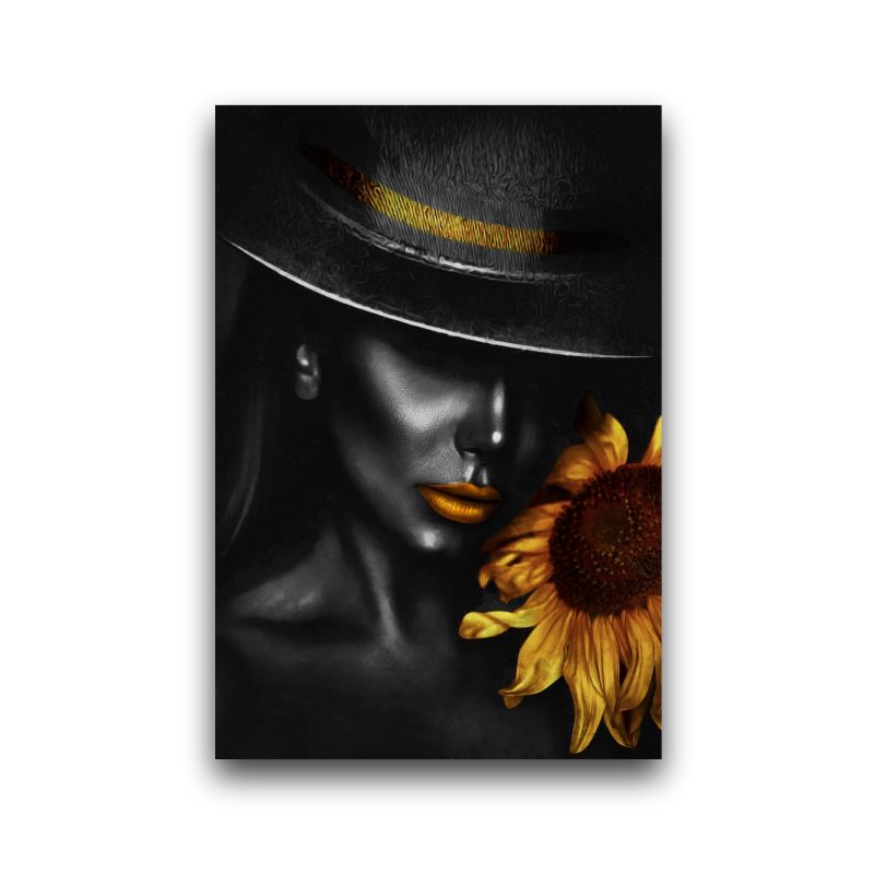 Framed Black And White Lady With Rose Wall Art Canvas