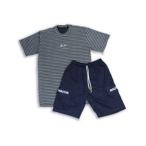 Men's Striped T-shirt And Navy Blue Cargo Short