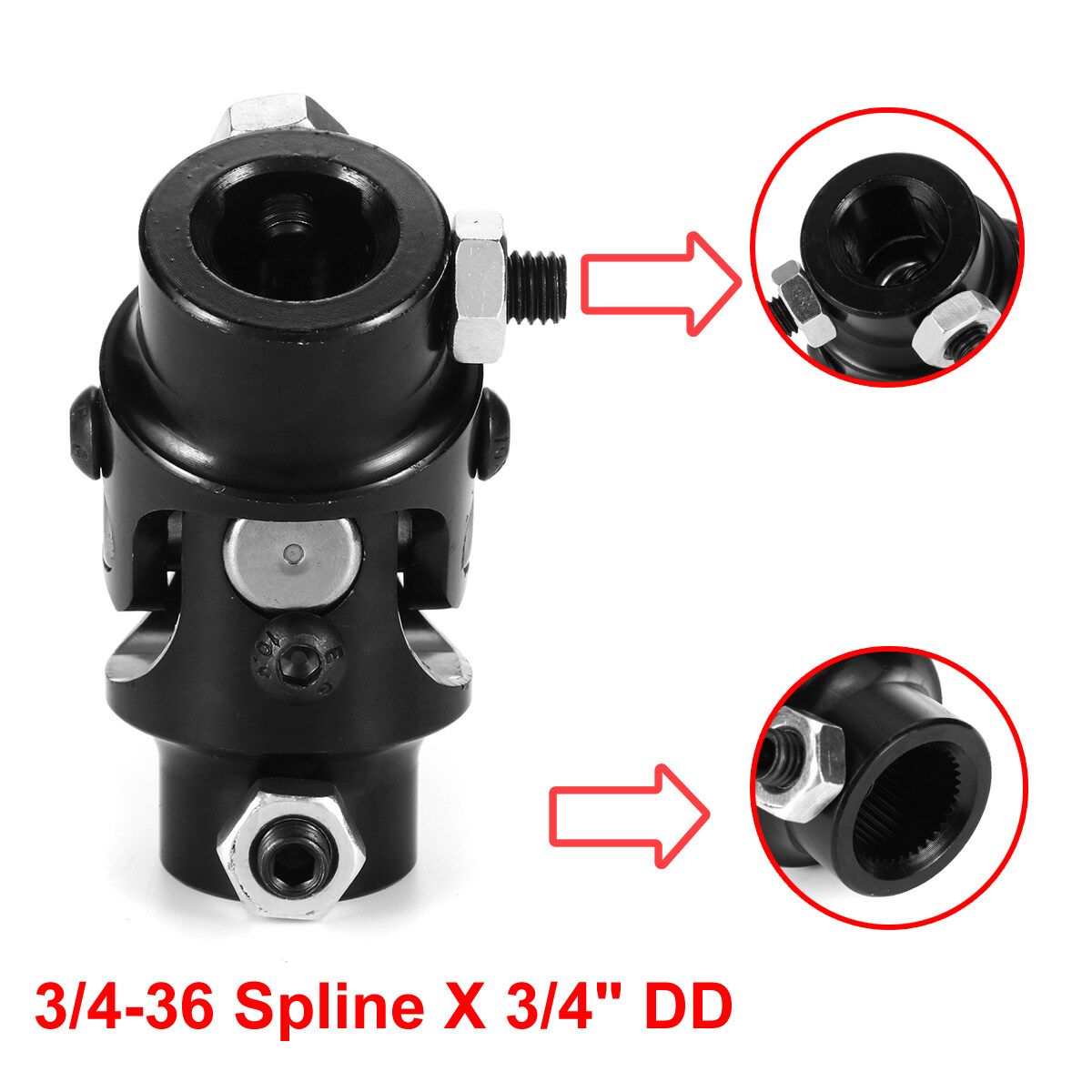 3/4"-36 Spline X 3/4" DD Black Universal Steering Shaft U Joint Column Rat Rod