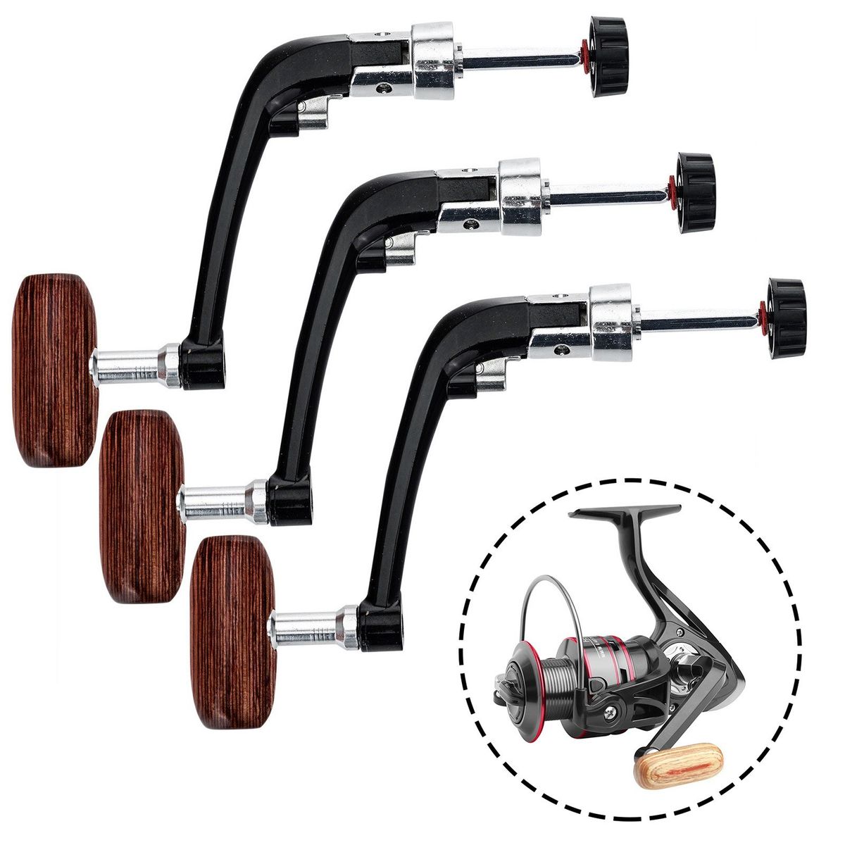 3PCS Rotary Fishing Spinning Reel Handle Foldable Non-slip