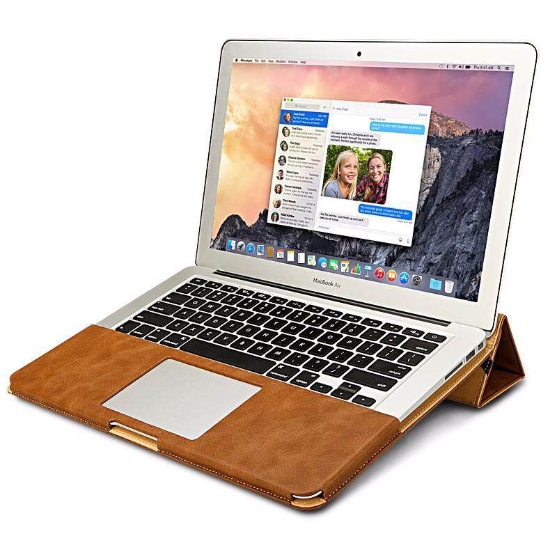 JISON CASE Multifunctional Leather Bag Kickstand Case For Macbook Air 13.3 Inch Brown