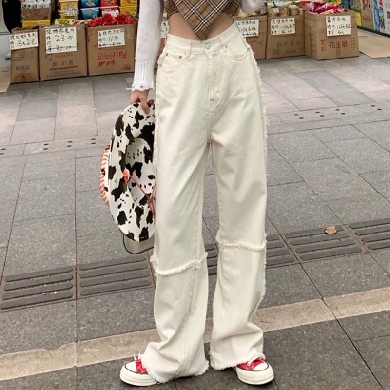 Women White Jeans High Waist Wide Leg Baggy Jeans Y2k E Girl Explosive