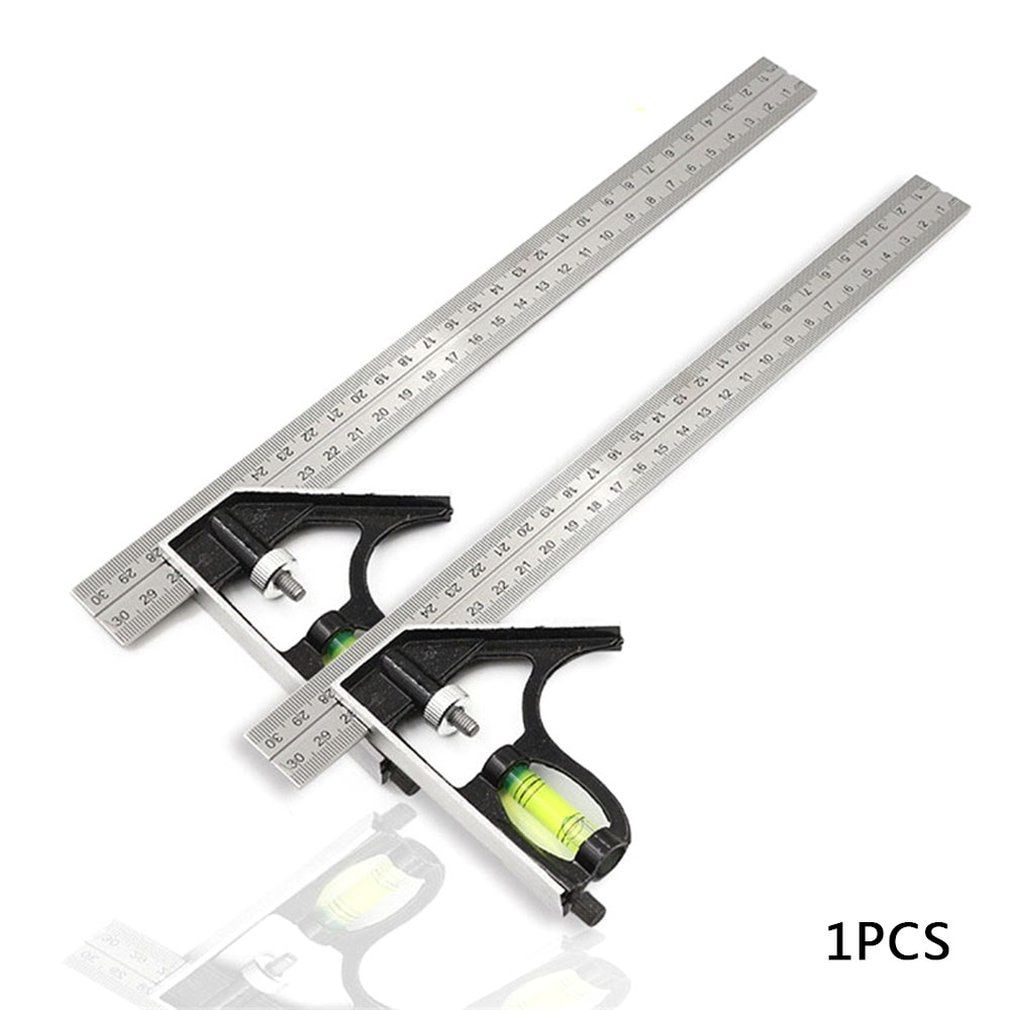 Square Ruler Set Kit 300mm (12") Adjustable Engineers Combination Try None Right Angle Ruler With Spirit Level And Scriber