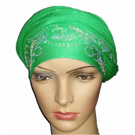 Silky Soft Regal Front Studded Turban with Lake Wave - Leaf Green