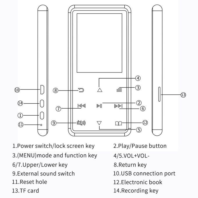 Portable Touch Screen Bluetooth Lossless MP3 MP4 Music Video Black