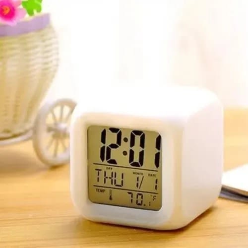Color Change Cube Shaped Digital Alarm Clock - 7"