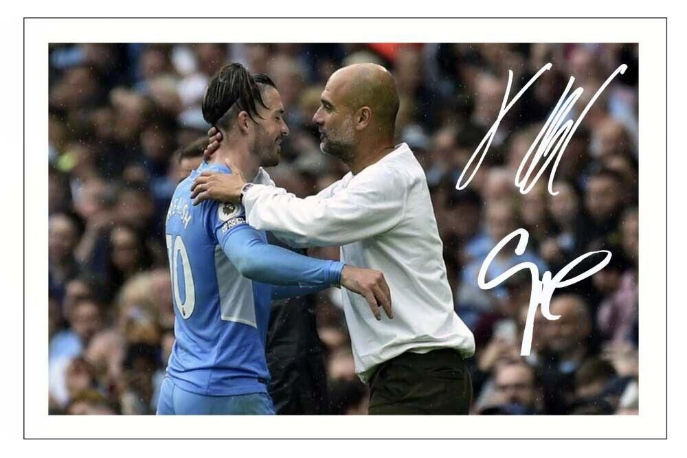 JACK GREALISH & PEP GUARDIOLA Signed Autograph 6X4 Photo Poster painting Print MANCHESTER CITY