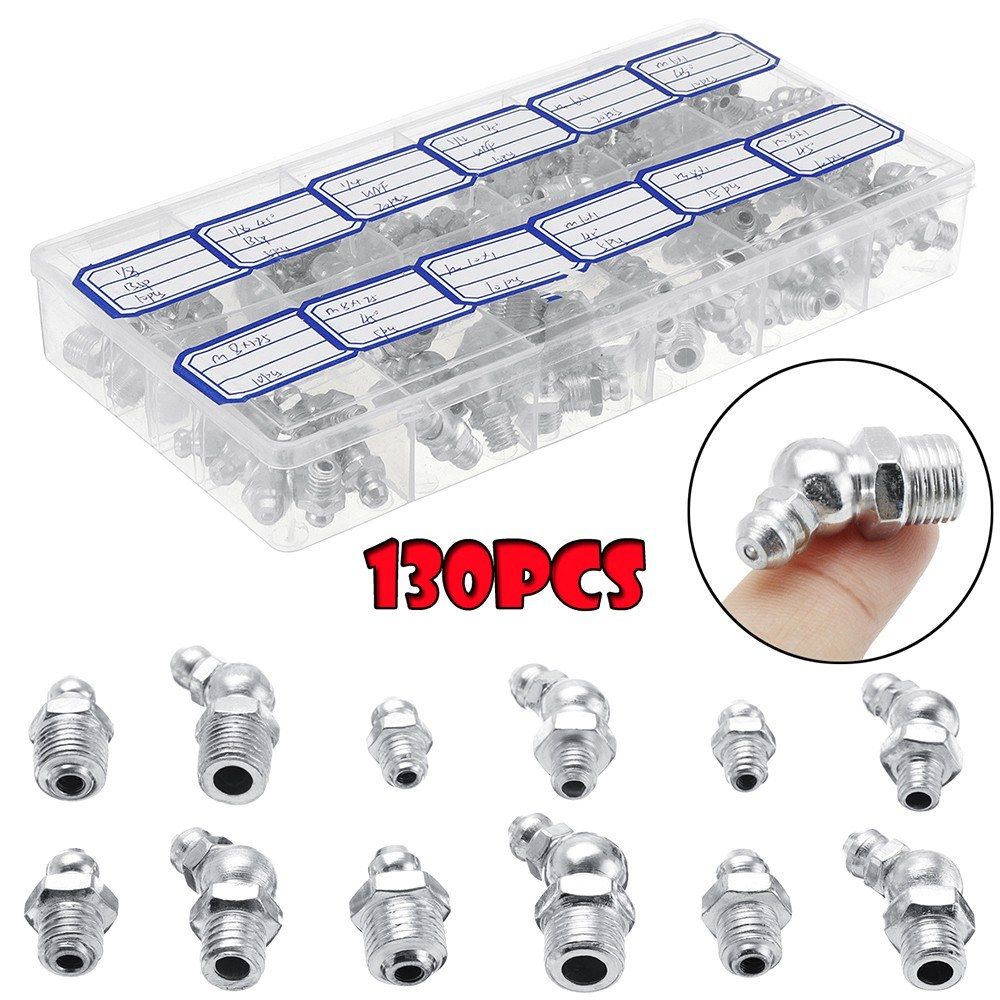 130Pcs Hydraulic Grease Nipples Galvanized Metal Grease