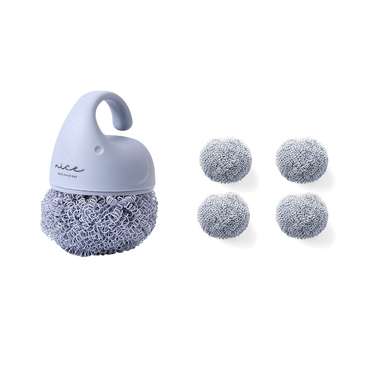 Kitchen Cleaning Brush with Dishwashing Sponge Long Handle Washing Brush Cleaning Dishes Can't Off No Silk Grey