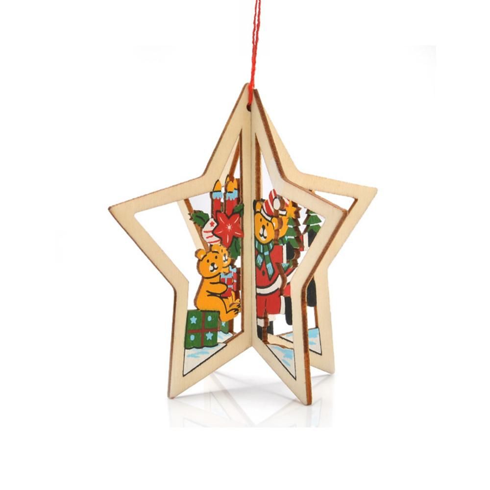 3D Christmas Tree Ornaments Wooden Pendant Hanging Xmas Party Decorations Home Decor Gift