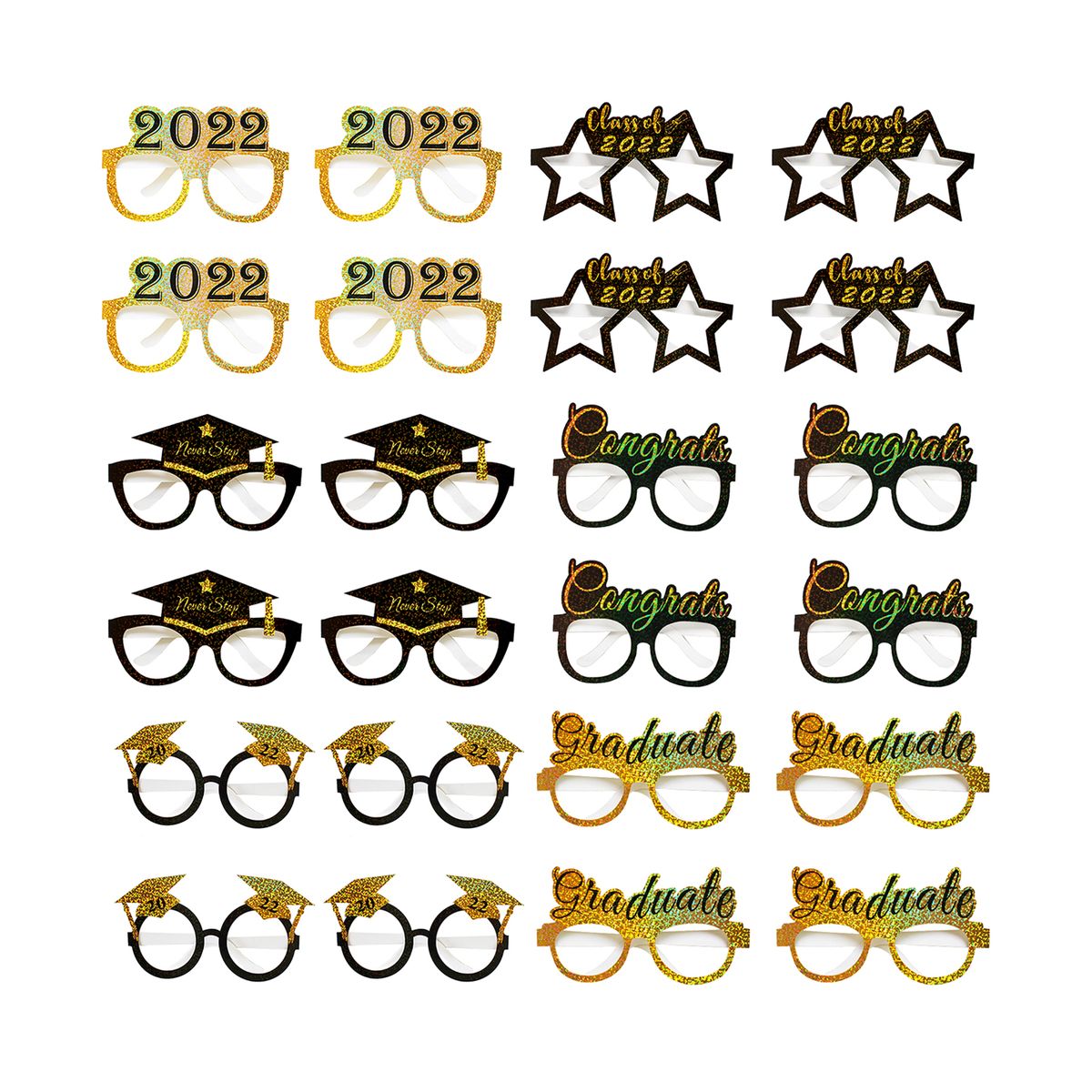 24PCS Graduation Paper Eyeglasses 2022 Glitter Glasses Photo