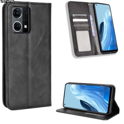 Leather Flip Case For Oppo Reno 7  - Black