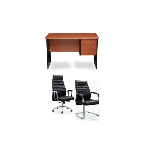 4ft Standard Office Table With Executive Office Chair & Visitor's Chair - 2 Pcs
