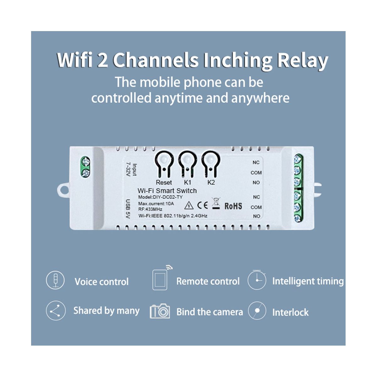 2CH Tuya WiFi Smart Switch DIY Timer 85-265V 5V 2.4G WiFi