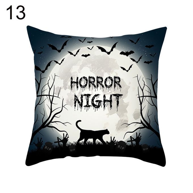 Halloween Pumpkin Ghost Bat Trick Or Treat Cushion Cover-13#