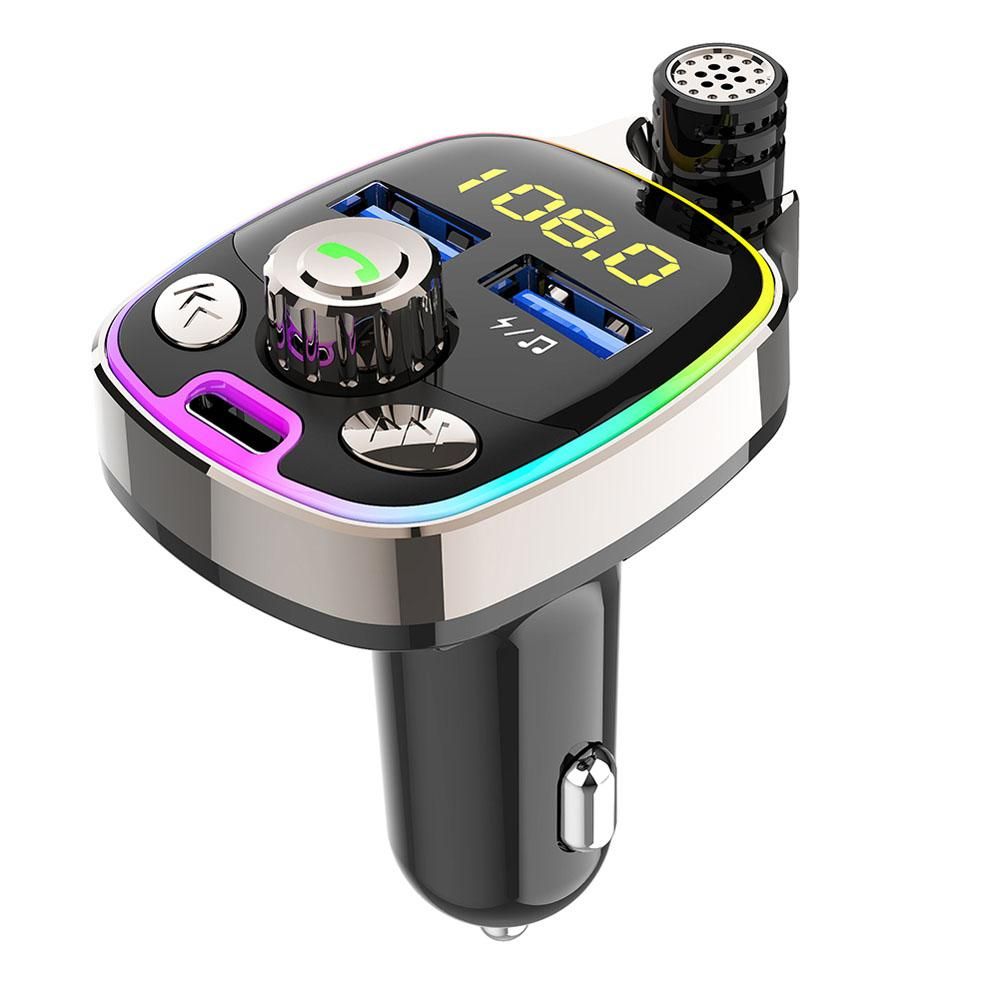 Car MP3 Music Player BT Wireless FM Transmitter Radio Adapter USB/PD Car Charger 7 Colors LED Backlit Support TF Card/USB Disk Hands-Free Calling Voltage Display