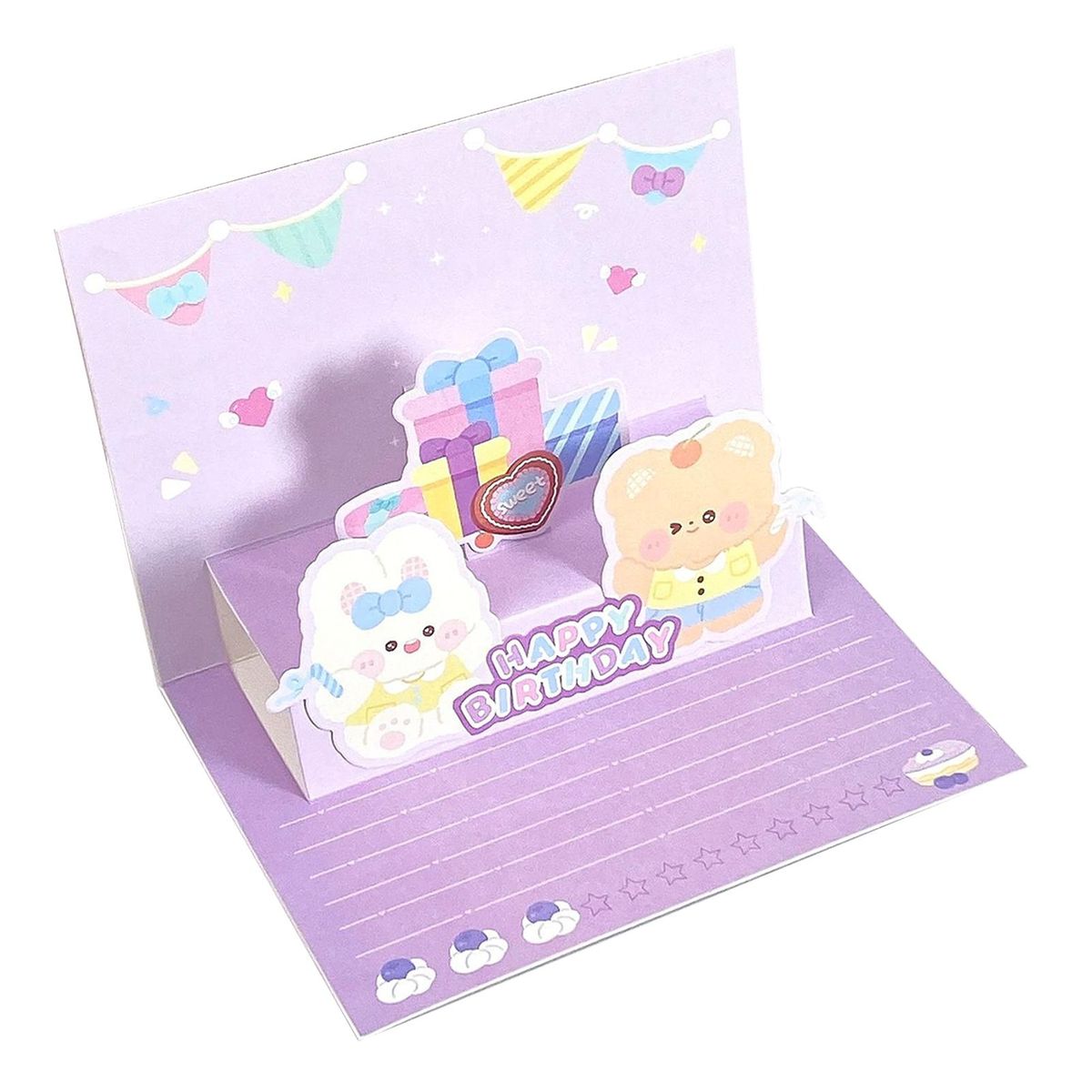 3d Cartoon Birthday Gift Card Adorable Eco-friendly Greeting Card Purple