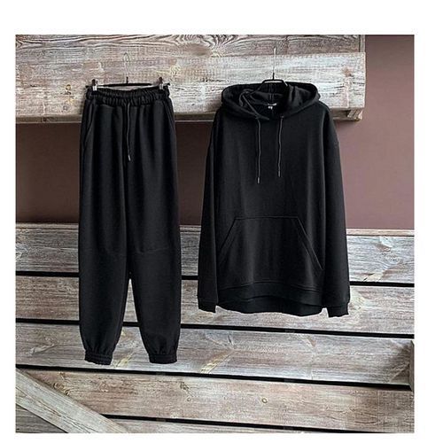 Men And Women Plain Black Hoodie/ Joggers -black