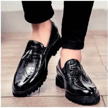 Men Glossy Tassel Leather Shoes - Black