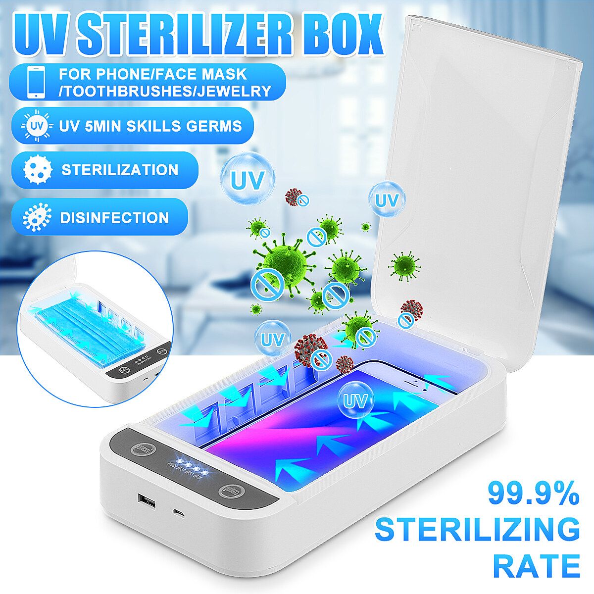 UV- Light Disinfection Storage Box Cell Phone Charger