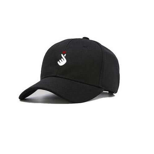 Korean Single Snap Love Hand Baseball Cap - Black