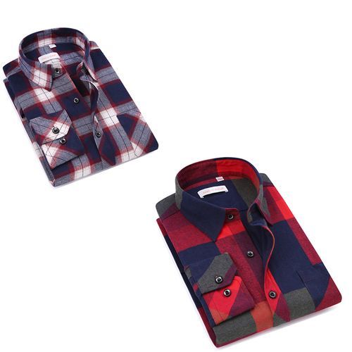 2-in-1 Men's Plaid Casual Long Sleeve Shirt-Red Combination