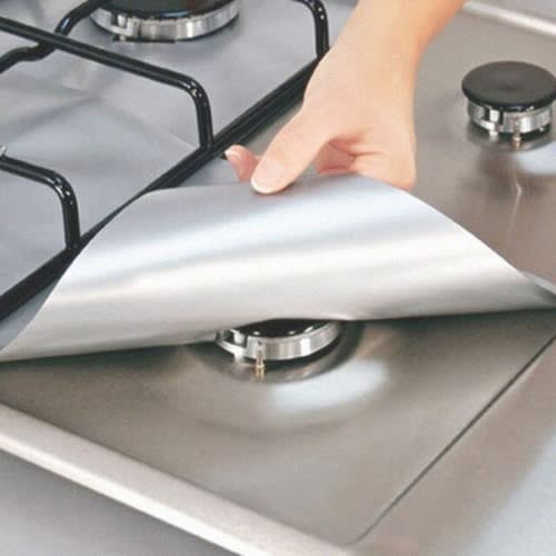 4pcs Reusable Aluminum Foil Gas Stove Burner Cover Protector Liner